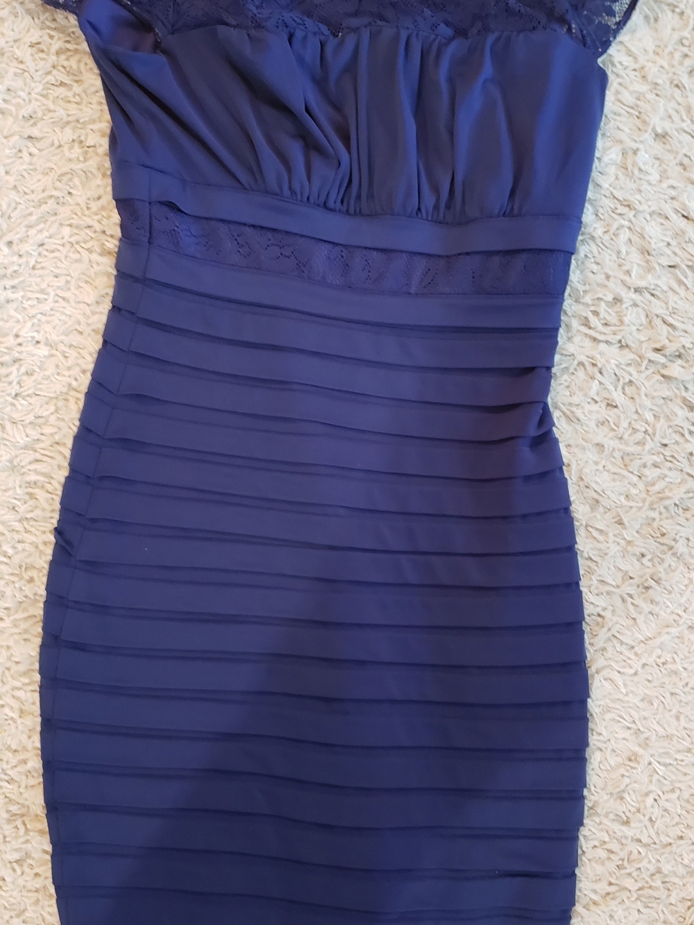 Signature by Sangria Navy Lace-Trim Midi Dress